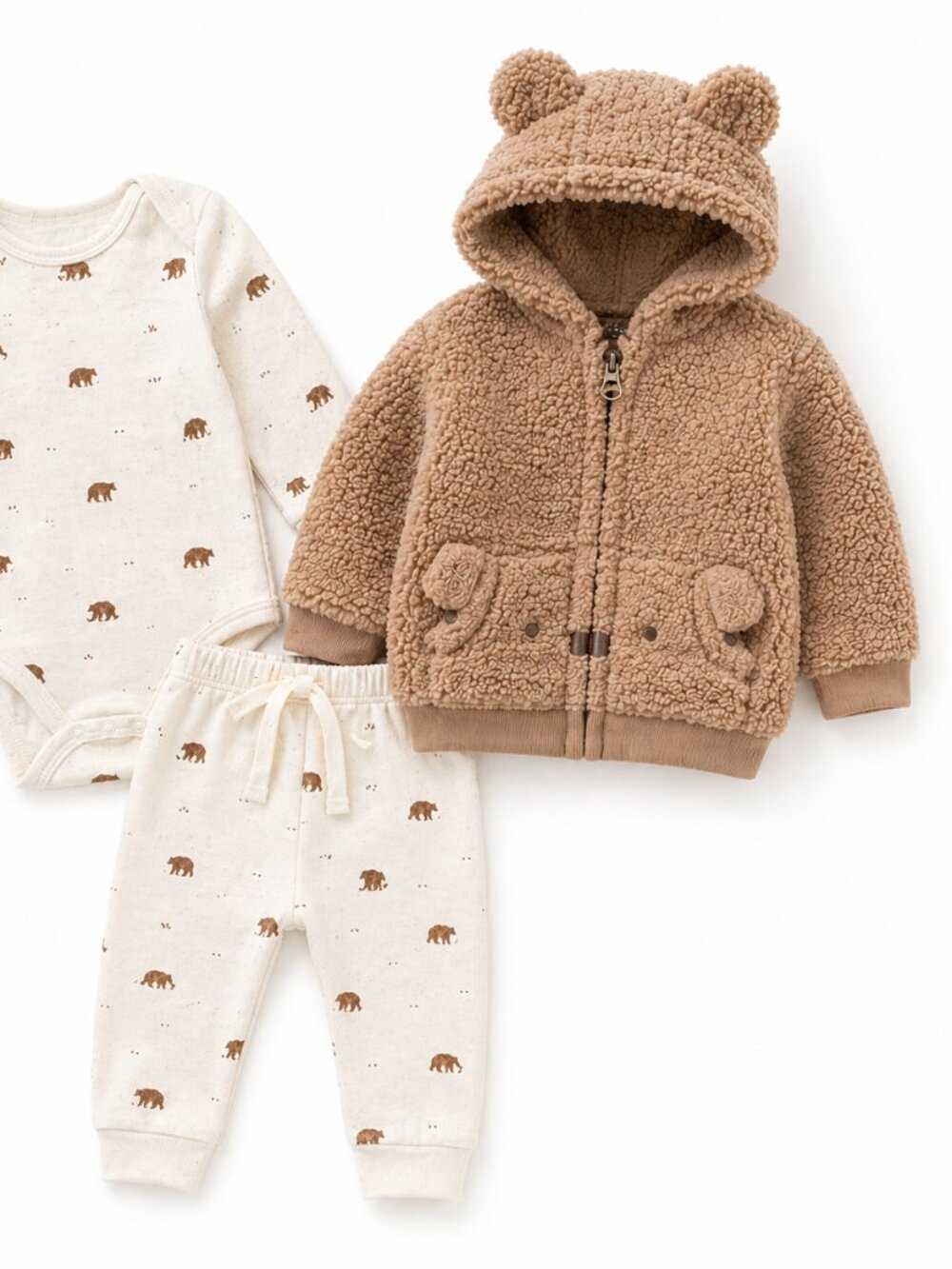 NWT Carter's Baby Boy 3 Piece Outfit Set Sherpa Bear Ear Jacket Onesie Pants